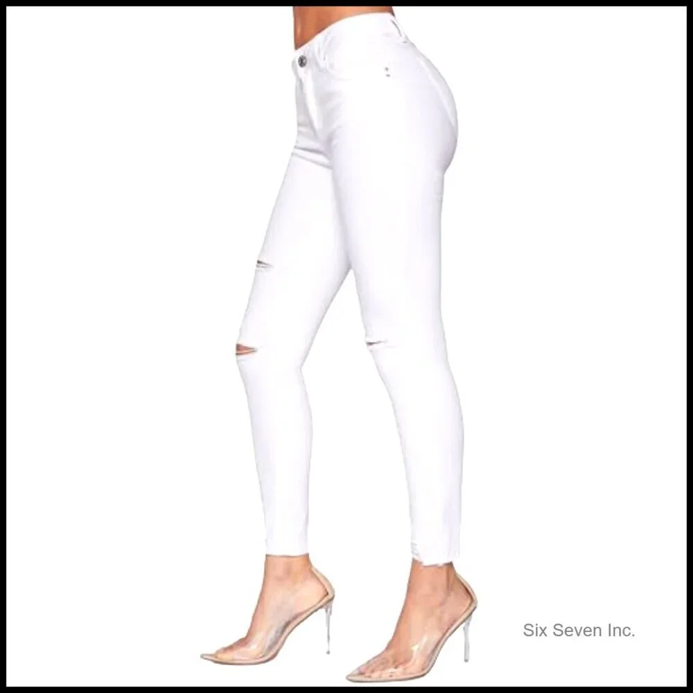 Mid-Rise Ankle Jeans Frayed Hem Sustainable Distressed Skinny Fit Y2K